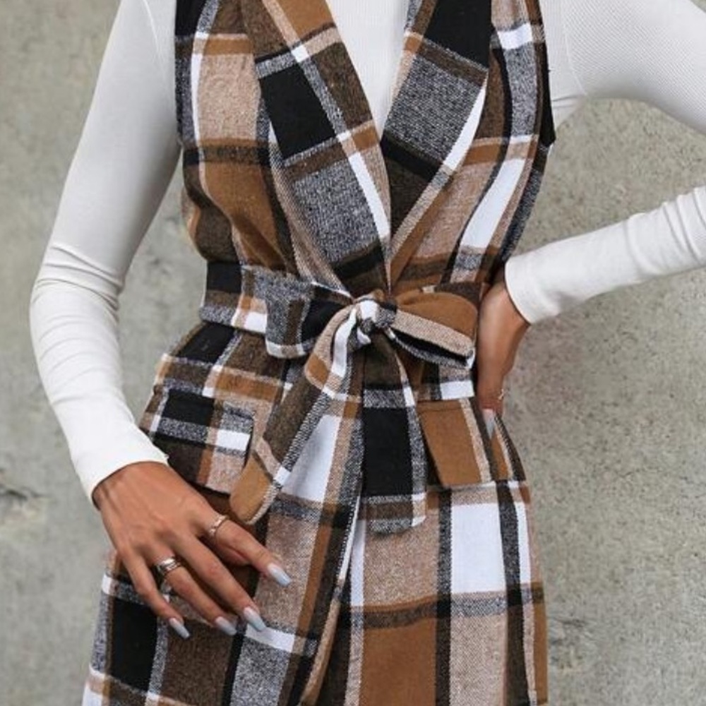 Plaid Vest Cardigan 🤎 Khaki Nova Check - Picture 3 of 5